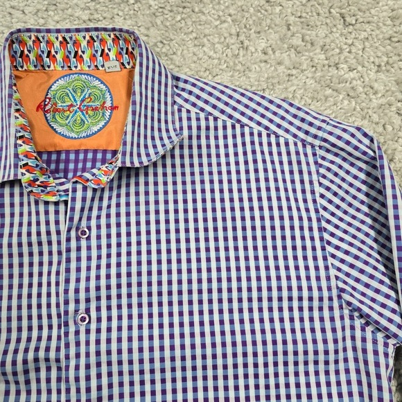 Robert Graham Shirt Mens XL Blue Plaid Ribbon Flip Cuffs Button‎ Up Long Sleeve - Picture 4 of 12
